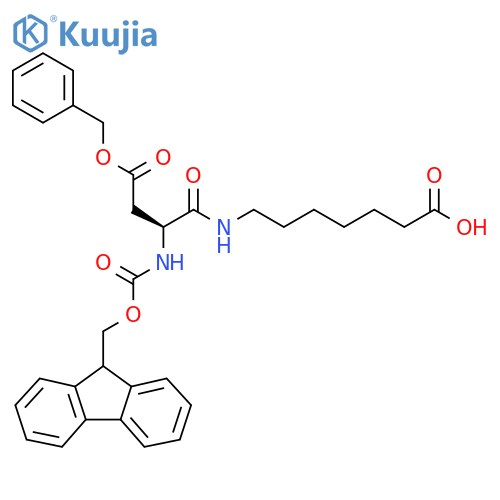 7-(2S)-3-(benzyl carboxy)-2-({(9H-fluoren-9-yl)methoxycarbonyl}amino)propanamidoheptanoic acid structure