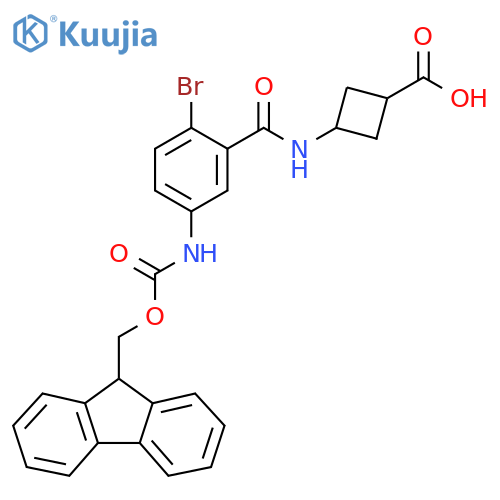 (1r,3r)-3-2-bromo-5-({(9H-fluoren-9-yl)methoxycarbonyl}amino)benzamidocyclobutane-1-carboxylic acid structure