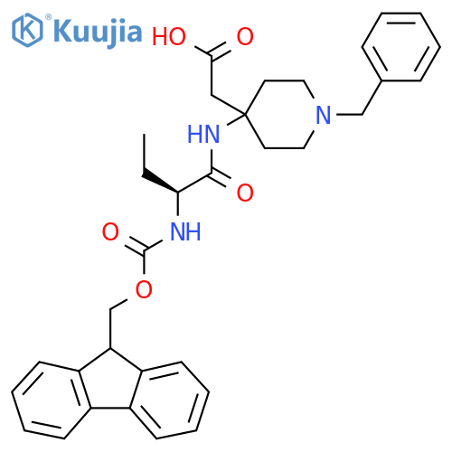 2-{1-benzyl-4-(2S)-2-({(9H-fluoren-9-yl)methoxycarbonyl}amino)butanamidopiperidin-4-yl}acetic acid structure