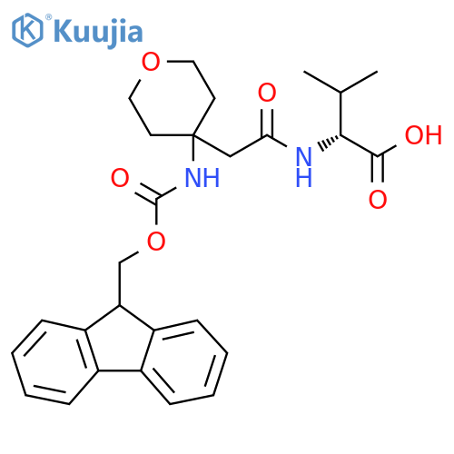 (2R)-2-{2-4-({(9H-fluoren-9-yl)methoxycarbonyl}amino)oxan-4-ylacetamido}-3-methylbutanoic acid structure