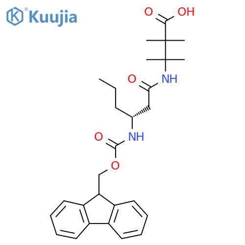 3-(3R)-3-({(9H-fluoren-9-yl)methoxycarbonyl}amino)hexanamido-2,2,3-trimethylbutanoic acid structure