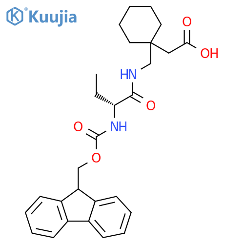 2-(1-{(2R)-2-({(9H-fluoren-9-yl)methoxycarbonyl}amino)butanamidomethyl}cyclohexyl)acetic acid structure