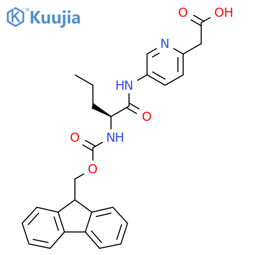2-{5-(2S)-2-({(9H-fluoren-9-yl)methoxycarbonyl}amino)pentanamidopyridin-2-yl}acetic acid structure