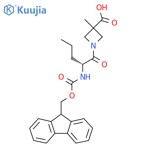 1-(2R)-2-({(9H-fluoren-9-yl)methoxycarbonyl}amino)pentanoyl-3-methylazetidine-3-carboxylic acid structure