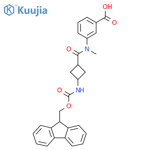 3-N-methyl(1r,3r)-3-({(9H-fluoren-9-yl)methoxycarbonyl}amino)cyclobutaneamidobenzoic acid structure