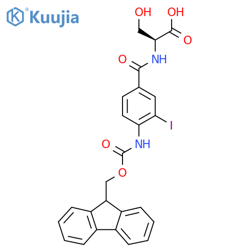 (2S)-2-{4-({(9H-fluoren-9-yl)methoxycarbonyl}amino)-3-iodophenylformamido}-3-hydroxypropanoic acid structure