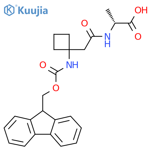 (2R)-2-{2-1-({(9H-fluoren-9-yl)methoxycarbonyl}amino)cyclobutylacetamido}propanoic acid structure
