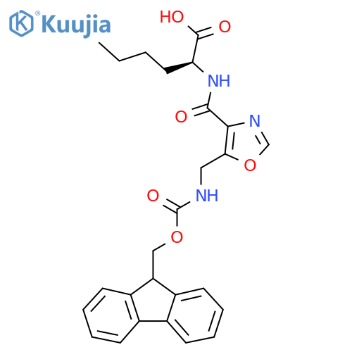 (2S)-2-({5-({(9H-fluoren-9-yl)methoxycarbonyl}amino)methyl-1,3-oxazol-4-yl}formamido)hexanoic acid structure