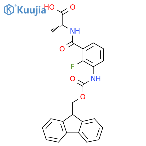 (2R)-2-{3-({(9H-fluoren-9-yl)methoxycarbonyl}amino)-2-fluorophenylformamido}propanoic acid structure