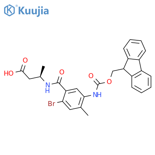 (3R)-3-{2-bromo-5-({(9H-fluoren-9-yl)methoxycarbonyl}amino)-4-methylphenylformamido}butanoic acid structure