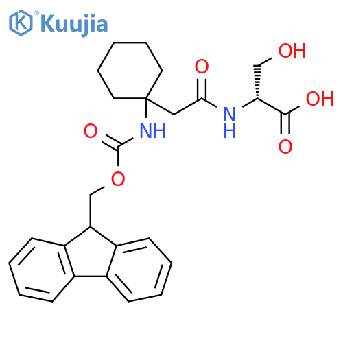 (2R)-2-{2-1-({(9H-fluoren-9-yl)methoxycarbonyl}amino)cyclohexylacetamido}-3-hydroxypropanoic acid structure