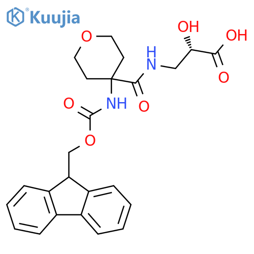 (2S)-3-{4-({(9H-fluoren-9-yl)methoxycarbonyl}amino)oxan-4-ylformamido}-2-hydroxypropanoic acid structure