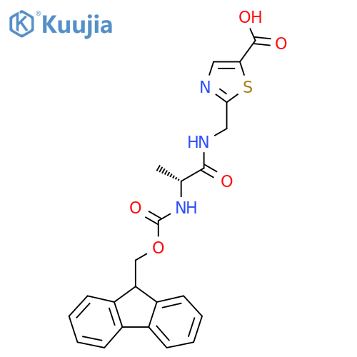 2-{(2R)-2-({(9H-fluoren-9-yl)methoxycarbonyl}amino)propanamidomethyl}-1,3-thiazole-5-carboxylic acid structure