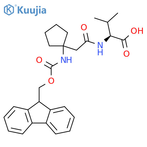 (2S)-2-{2-1-({(9H-fluoren-9-yl)methoxycarbonyl}amino)cyclopentylacetamido}-3-methylbutanoic acid structure