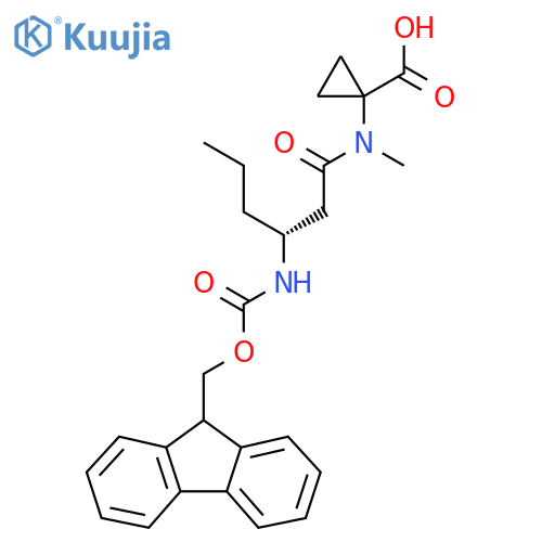 1-(3R)-3-({(9H-fluoren-9-yl)methoxycarbonyl}amino)-N-methylhexanamidocyclopropane-1-carboxylic acid structure