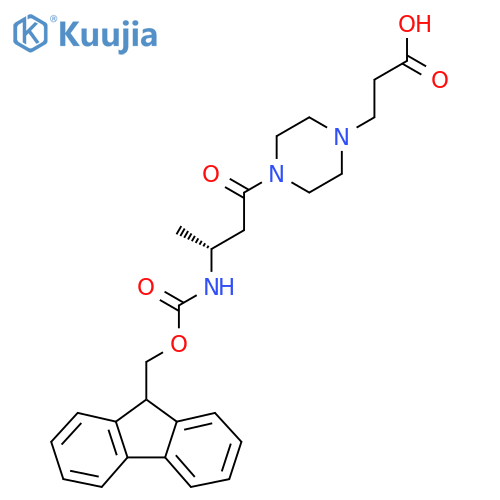 3-{4-(3R)-3-({(9H-fluoren-9-yl)methoxycarbonyl}amino)butanoylpiperazin-1-yl}propanoic acid structure