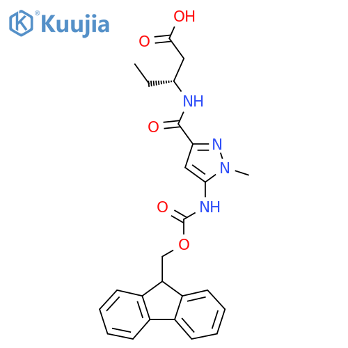 (3R)-3-{5-({(9H-fluoren-9-yl)methoxycarbonyl}amino)-1-methyl-1H-pyrazol-3-ylformamido}pentanoic acid structure