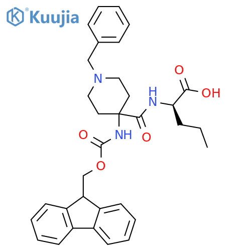 (2R)-2-{1-benzyl-4-({(9H-fluoren-9-yl)methoxycarbonyl}amino)piperidin-4-ylformamido}pentanoic acid structure