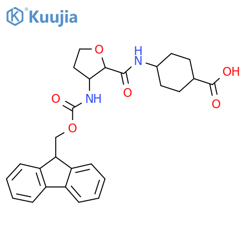 (1r,4r)-4-3-({(9H-fluoren-9-yl)methoxycarbonyl}amino)oxolane-2-amidocyclohexane-1-carboxylic acid structure
