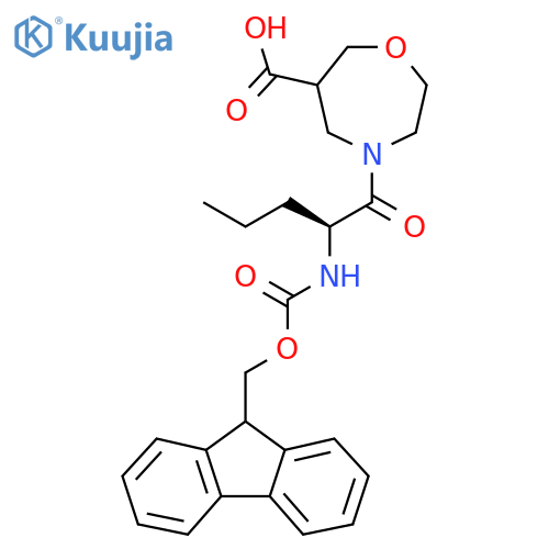4-(2S)-2-({(9H-fluoren-9-yl)methoxycarbonyl}amino)pentanoyl-1,4-oxazepane-6-carboxylic acid structure