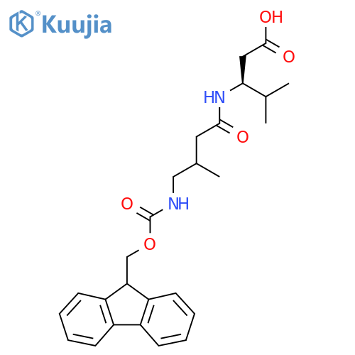 (3S)-3-4-({(9H-fluoren-9-yl)methoxycarbonyl}amino)-3-methylbutanamido-4-methylpentanoic acid structure