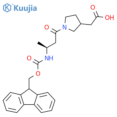 2-{1-(3S)-3-({(9H-fluoren-9-yl)methoxycarbonyl}amino)butanoylpyrrolidin-3-yl}acetic acid structure
