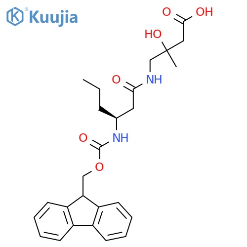 4-(3S)-3-({(9H-fluoren-9-yl)methoxycarbonyl}amino)hexanamido-3-hydroxy-3-methylbutanoic acid structure