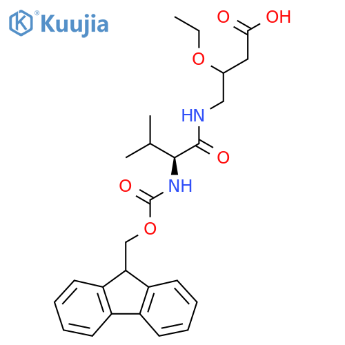 3-ethoxy-4-(2S)-2-({(9H-fluoren-9-yl)methoxycarbonyl}amino)-3-methylbutanamidobutanoic acid structure