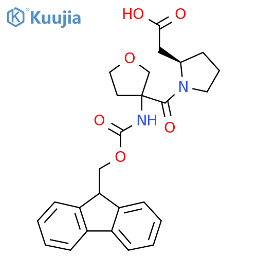 2-(2R)-1-3-({(9H-fluoren-9-yl)methoxycarbonyl}amino)oxolane-3-carbonylpyrrolidin-2-ylacetic acid structure