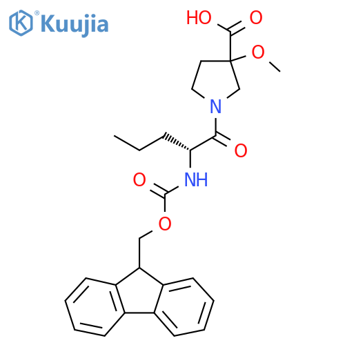 1-(2R)-2-({(9H-fluoren-9-yl)methoxycarbonyl}amino)pentanoyl-3-methoxypyrrolidine-3-carboxylic acid structure