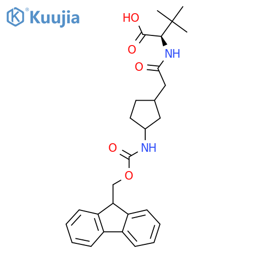(2R)-2-{2-3-({(9H-fluoren-9-yl)methoxycarbonyl}amino)cyclopentylacetamido}-3,3-dimethylbutanoic acid structure