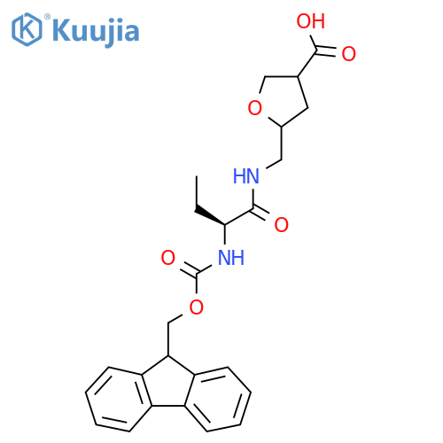 5-{(2S)-2-({(9H-fluoren-9-yl)methoxycarbonyl}amino)butanamidomethyl}oxolane-3-carboxylic acid structure