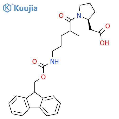 2-(2S)-1-5-({(9H-fluoren-9-yl)methoxycarbonyl}amino)-2-methylpentanoylpyrrolidin-2-ylacetic acid structure