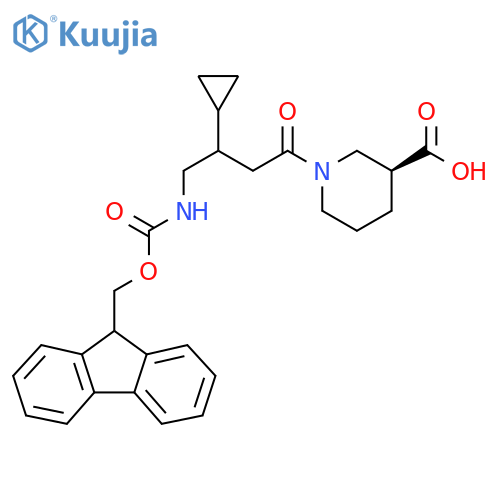 (3S)-1-3-cyclopropyl-4-({(9H-fluoren-9-yl)methoxycarbonyl}amino)butanoylpiperidine-3-carboxylic acid structure