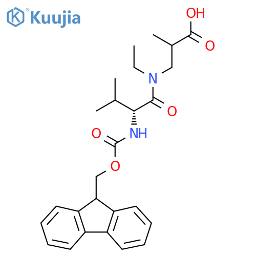 3-(2R)-N-ethyl-2-({(9H-fluoren-9-yl)methoxycarbonyl}amino)-3-methylbutanamido-2-methylpropanoic acid structure