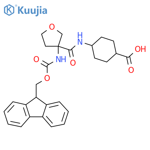 (1s,4s)-4-3-({(9H-fluoren-9-yl)methoxycarbonyl}amino)oxolane-3-amidocyclohexane-1-carboxylic acid structure