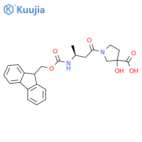 1-(3S)-3-({(9H-fluoren-9-yl)methoxycarbonyl}amino)butanoyl-3-hydroxypyrrolidine-3-carboxylic acid structure