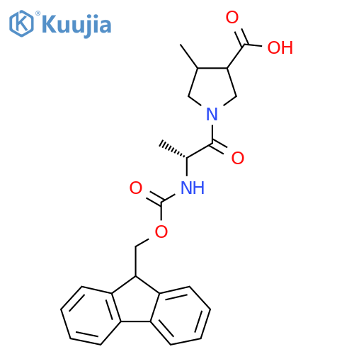 1-(2R)-2-({(9H-fluoren-9-yl)methoxycarbonyl}amino)propanoyl-4-methylpyrrolidine-3-carboxylic acid structure
