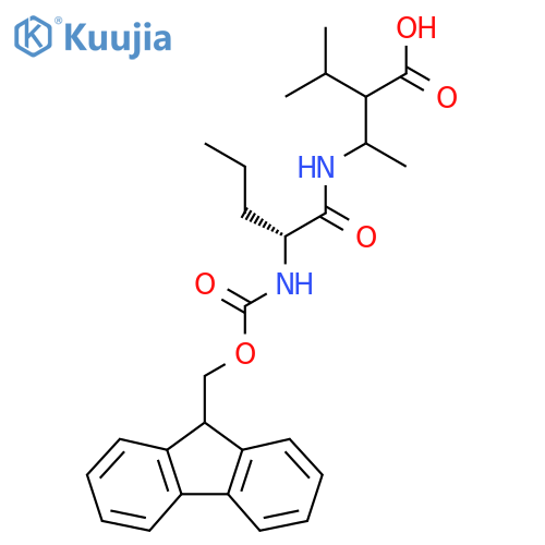 3-(2R)-2-({(9H-fluoren-9-yl)methoxycarbonyl}amino)pentanamido-2-(propan-2-yl)butanoic acid structure
