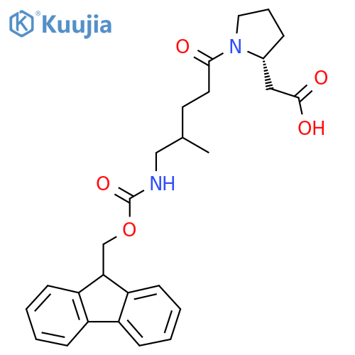 2-(2R)-1-5-({(9H-fluoren-9-yl)methoxycarbonyl}amino)-4-methylpentanoylpyrrolidin-2-ylacetic acid structure
