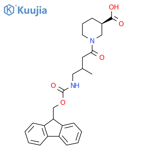 (3R)-1-4-({(9H-fluoren-9-yl)methoxycarbonyl}amino)-3-methylbutanoylpiperidine-3-carboxylic acid structure