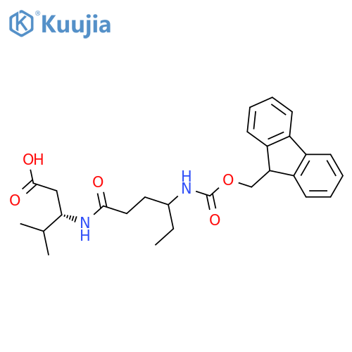 (3S)-3-4-({(9H-fluoren-9-yl)methoxycarbonyl}amino)hexanamido-4-methylpentanoic acid structure