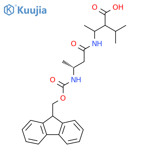3-(3R)-3-({(9H-fluoren-9-yl)methoxycarbonyl}amino)butanamido-2-(propan-2-yl)butanoic acid structure