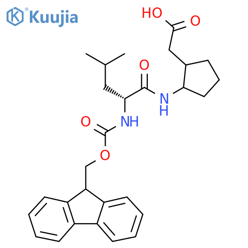 2-{2-(2R)-2-({(9H-fluoren-9-yl)methoxycarbonyl}amino)-4-methylpentanamidocyclopentyl}acetic acid structure
