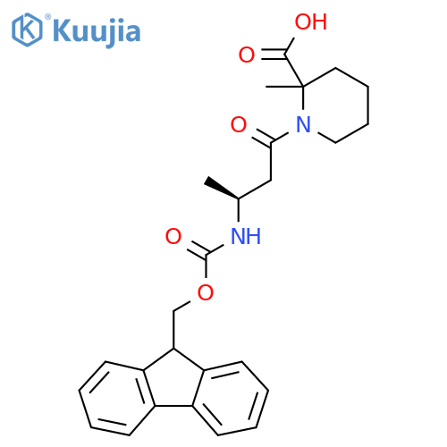 1-(3S)-3-({(9H-fluoren-9-yl)methoxycarbonyl}amino)butanoyl-2-methylpiperidine-2-carboxylic acid structure