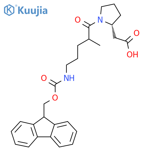 2-(2R)-1-5-({(9H-fluoren-9-yl)methoxycarbonyl}amino)-2-methylpentanoylpyrrolidin-2-ylacetic acid structure