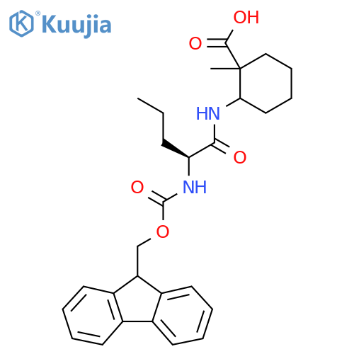 2-(2S)-2-({(9H-fluoren-9-yl)methoxycarbonyl}amino)pentanamido-1-methylcyclohexane-1-carboxylic acid structure