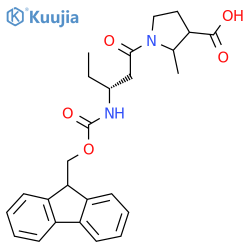1-(3R)-3-({(9H-fluoren-9-yl)methoxycarbonyl}amino)pentanoyl-2-methylpyrrolidine-3-carboxylic acid structure