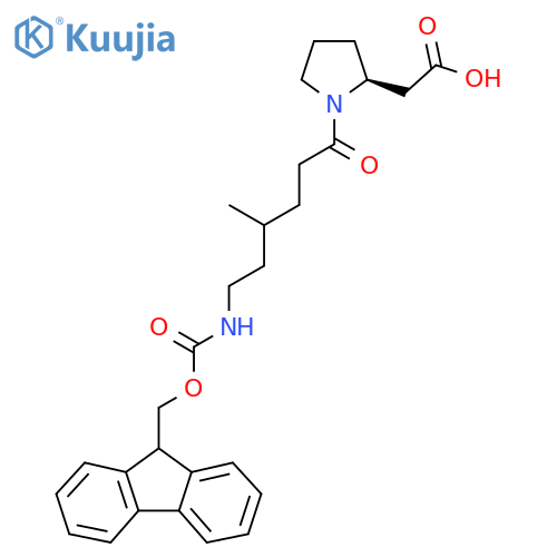 2-(2S)-1-6-({(9H-fluoren-9-yl)methoxycarbonyl}amino)-4-methylhexanoylpyrrolidin-2-ylacetic acid structure
