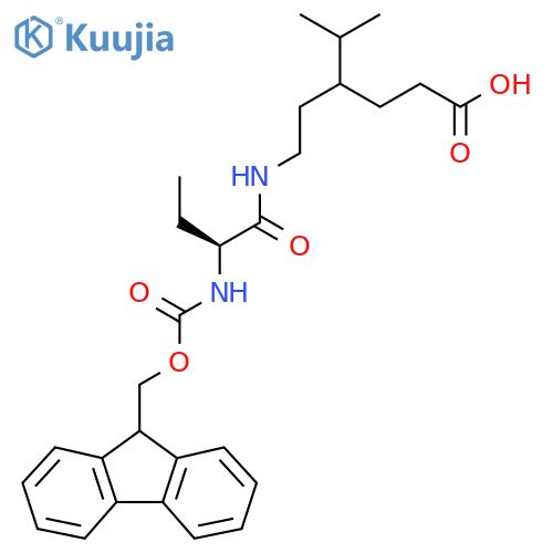4-{2-(2S)-2-({(9H-fluoren-9-yl)methoxycarbonyl}amino)butanamidoethyl}-5-methylhexanoic acid structure